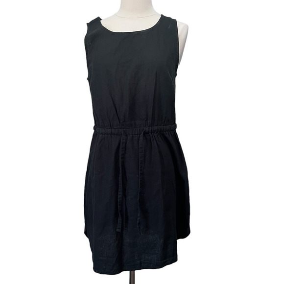 OLD Navy linen blend tie waist black dress size M - Picture 4 of 8